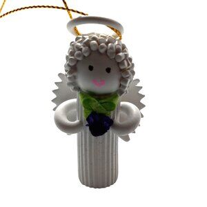 Handmade White Pasta Angel Ornament Bow Wings Gold String Hanging